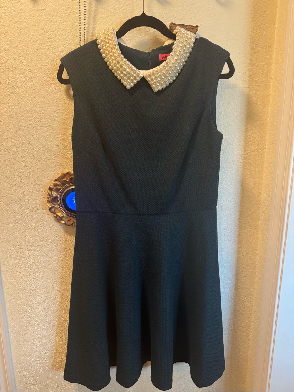 Betsey Johnson Black Dress with Pearl Collar